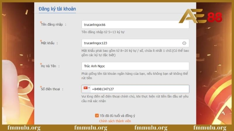 Hướng dẫn đăng ký AE88 đơn giản cho anh em newbie 4 Hoàn tất thông tin vào form
