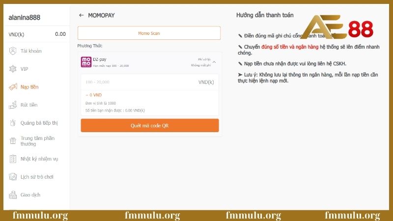 Nạp tiền AE88 – Hướng dẫn cách thực hiện chuẩn chỉnh 5 Thanh toán qua MOMO Pay